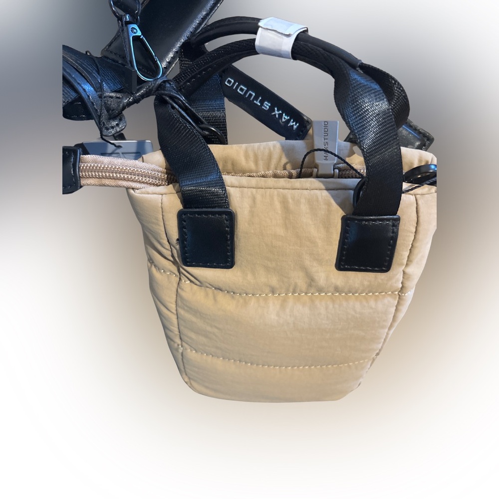 Max Studio Quilted Tote Bag Set – NWT, Puffer Nylon + Mini Tote, Tan/Black - Picture 5 of 5